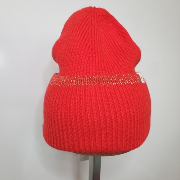 NEW BP Nordstrom Red Gold Ribbed Cuffed Beanie Hat Cap Winter Snow Nordstrom - Picture 3 of 4
